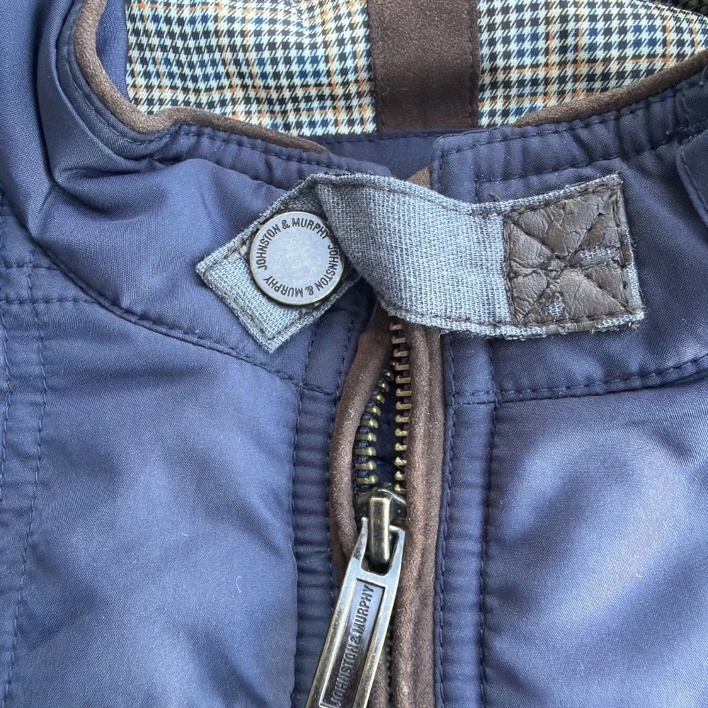 Johnston & Murphy Jacket Vest Mens Medium Blue Quilted Sleeveless Full Zip